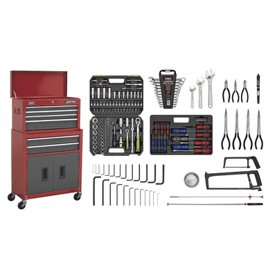 Sealey AP2200BBCOMBO Topchest & Rollcab Combination Toolchest Red/Grey & 128pc Tool Kit