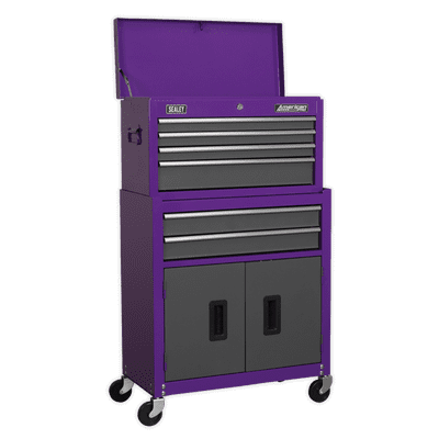 Sealey AP2200BBCP Topchest & Rollcab Combination 6 Drawer with Ball-Bearing Slides - Purple/Grey