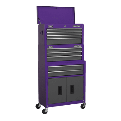 Sealey AP2200BBCPSTACK Topchest, Mid-Box & Rollcab 9 Drawer Stack - Purple