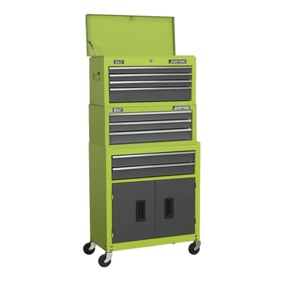 Sealey AP2200BBHVSTACK Topchest, Mid-Box & Rollcab 9 Drawer Stack - Hi-Vis Green