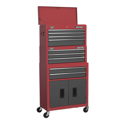 Sealey AP2200BBSTACK Topchest, Mid-Box & Rollcab 9 Drawer Stack - Red