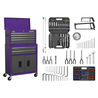 Sealey AP2200COMBOCP Purple/Grey Topchest & Rollcab Combination 6 Drawer & 168 Piece Tool Kit