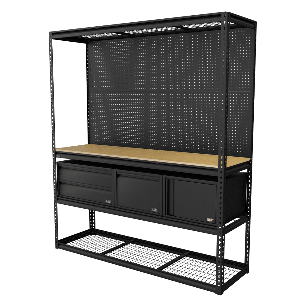 Sealey APMWBCOMBO1 Heavy-Duty Modular Workbench & Racking Kit with 3 ...