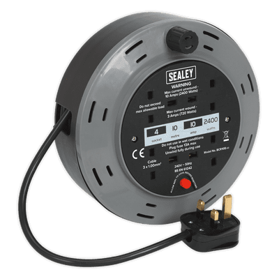 Sealey BCR10B Cassette Type Cable Reel 10m 4 x 230V 1.00mm² Thermal Trip