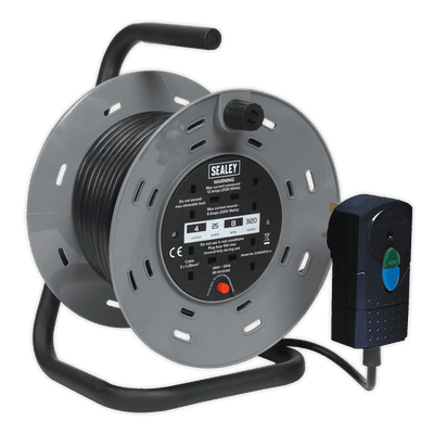 Sealey BCR25RCD Cable Reel 25m 4 x 230V 1.25mm² Thermal Trip with RCD Plug