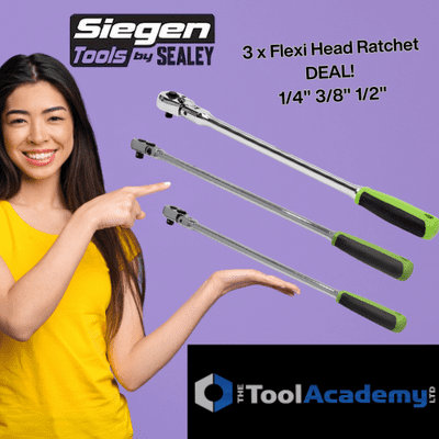 Sealey BOX8 Siegen Ratchets 1/4 3/8 + 1/2 Drive Long Flexi Head 72 Tooth