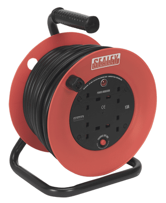 Sealey CR22525 Cable Reel 25m 4 x 230V 2.5mm² Heavy-Duty Thermal Trip