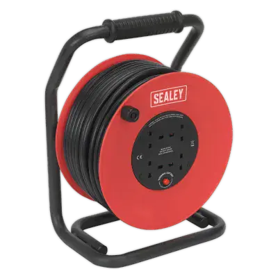 Sealey CR25025 Cable Reel 50m 4 x 230V 2.5mm² Heavy-Duty Thermal Trip