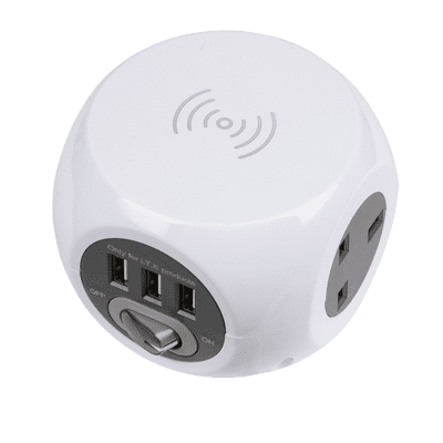 Sealey EL144WC Extension Cable Cube 1.4m 3 x 230V + 3 x USB Sockets & Wireless Charging Pad