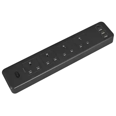 Sealey EL34USBB Extension Cable 2.6m 4 x 230V + 2 x USB Sockets - Black