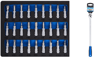 TOOL ACADEMY DEAL ** Blue Spot Mixed Socket Bit Set 27 Pce 1/4 +  Blue Spot 1/4 Extra Long Ratchet