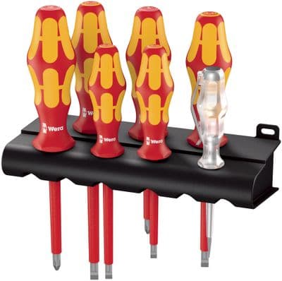 Wera 05006147001 7 Piece 160 i/7 Screwdriver Set Kraftform Plus Series 100 Voltage Tester & Rack