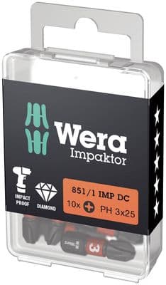 Wera 05057617001 DIY Impaktor PH Bits PH3 x 25mm 10 Piece