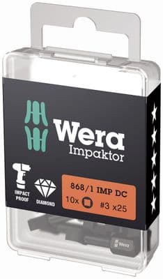 Wera 05057631001 DIY Impaktor Square Head Socket Bits #2 x 25mm 10 Piece