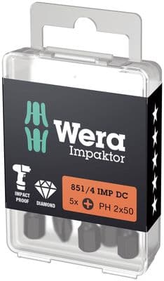 Wera 05057656001 DIY Impaktor PH Bits PH2 x 50mm 5 Piece