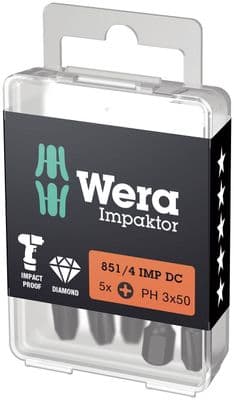 Wera 05057657001 DIY Impaktor PH Bits PH3 x 50mm 5 Piece