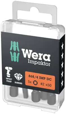 Wera 05057671001 DIY Impaktor Square Head Socket Bits #2 x 50mm 5 Piece