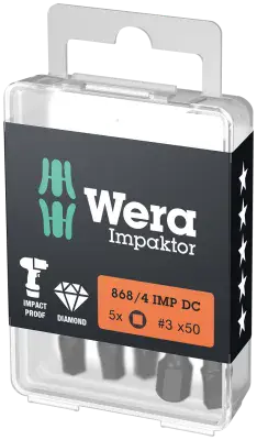 Wera 05057672001 DIY Impaktor Square Head Socket Bits #3 x 50mm 5 Piece