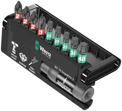 Wera 05057682001 Bit-Check 10 Impaktor 2, 10 Piece Set