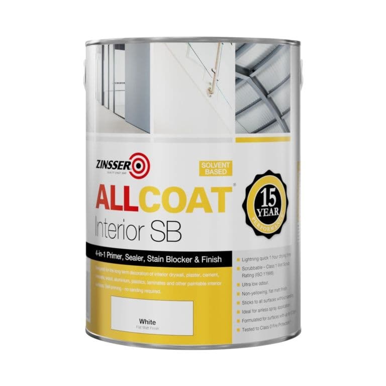 Zinsser Allcoat Solvent Based Stain Killer White Matt 5L