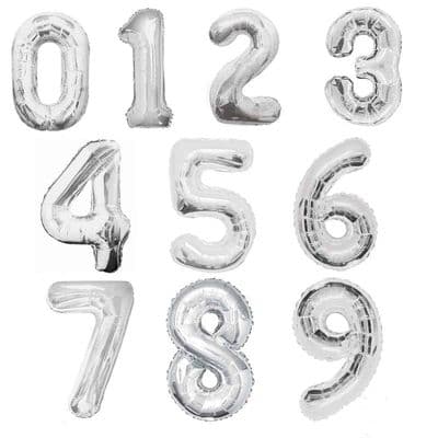 Silver Number Balloons - 34 Inches