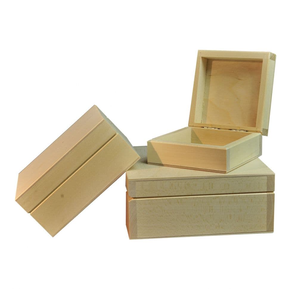 Square plain wooden boxes set of 3