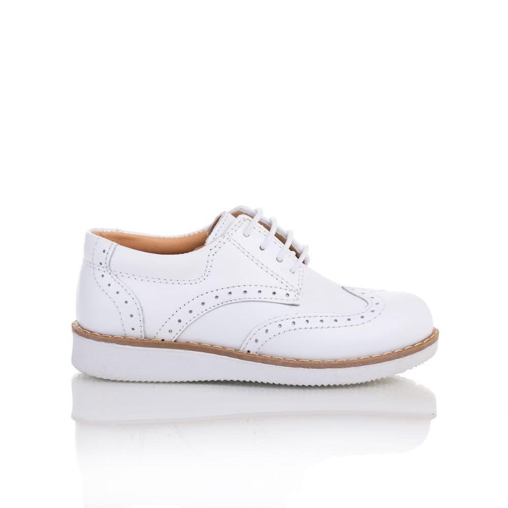 White Leather Brogue Shoes for Boys and Girls, Leather Oxford shoes for