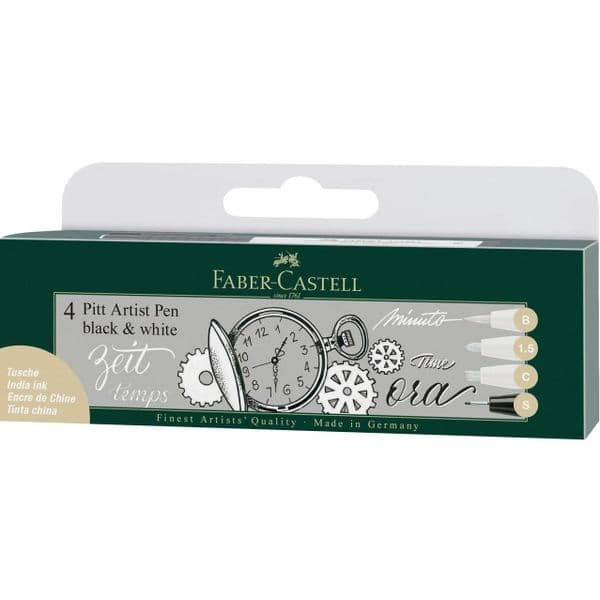 Faber Castell PITT Artist Pen Black & White Wallet of 4