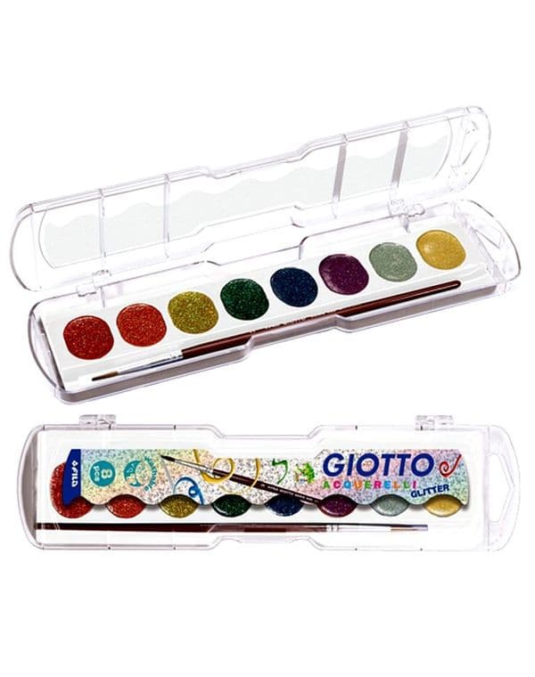 Giotto Acquerelli Glitter Watercolour Set of 8 Colours and Paint Brush