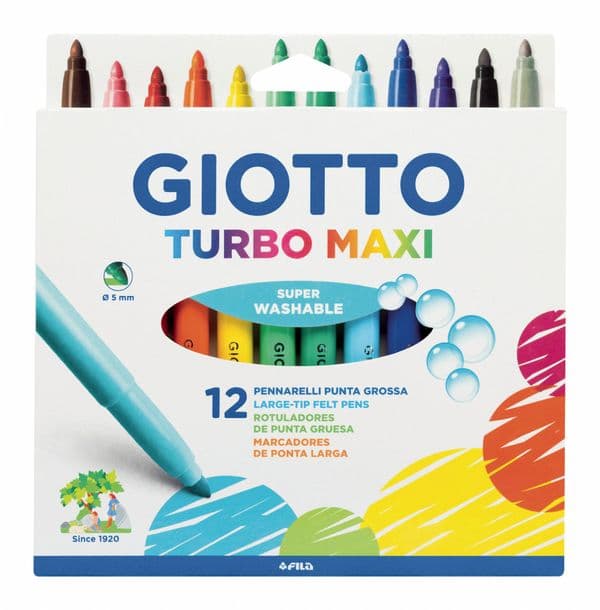 Giotto Turbo Maxi Felt Tip Pens Box of 12 Assorted Colours
