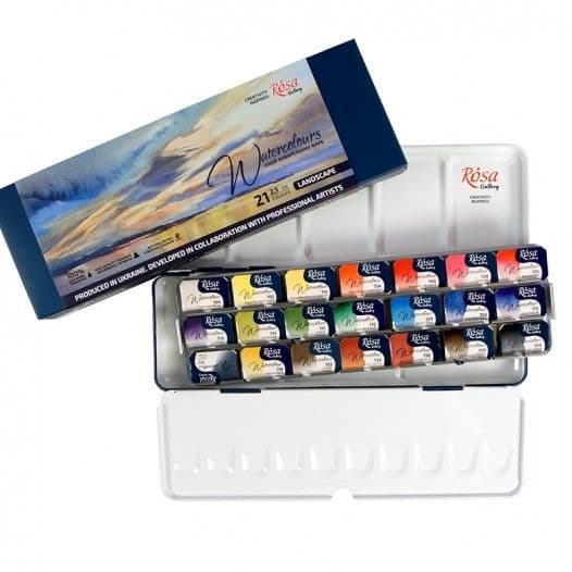 Rosa Gallery Artists' Landscape Watercolour Set - 21 Full Pans in Indigo Metal Case