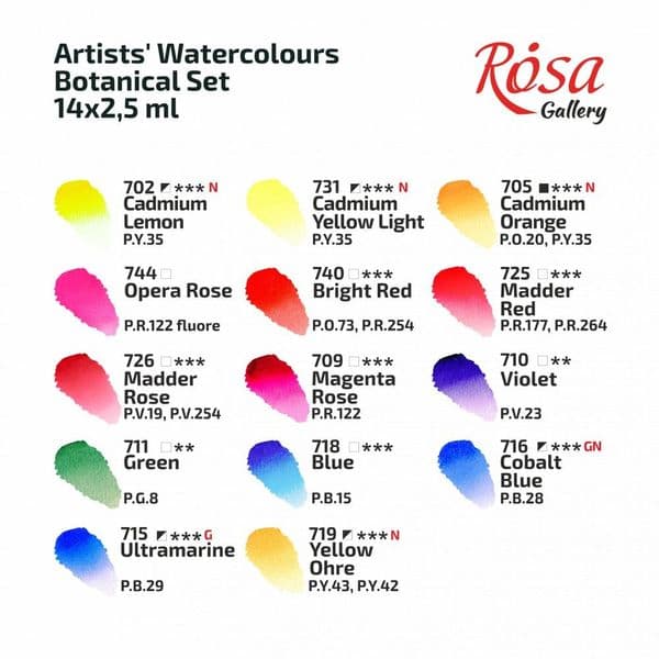 Rosa Gallery  Botanical  Watercolour Set - 14 Full Pans in Indigo Metal Case
