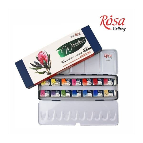 Rosa Gallery Botanical Watercolour Set - 14 Full Pans in Indigo Metal Case