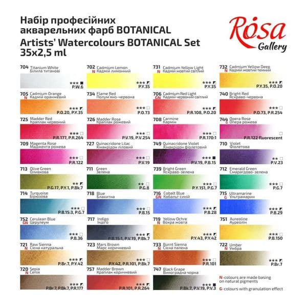 Rosa Gallery  Botanical  Watercolour Set - 35 Full Pans in Indigo Metal