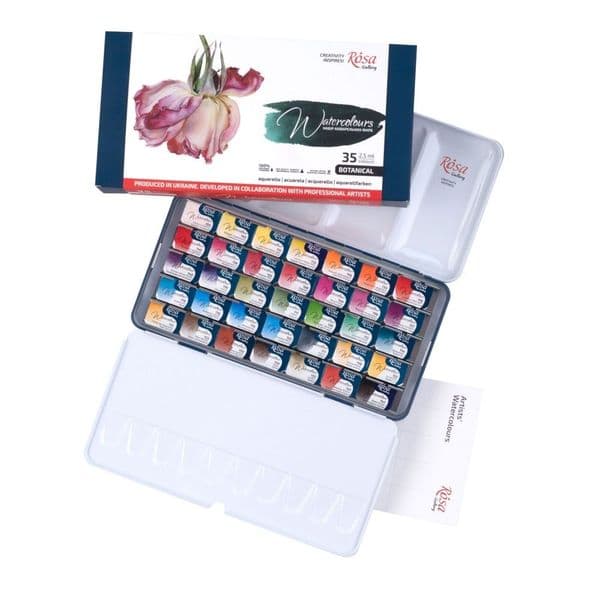 Rosa Gallery Botanical Watercolour Set - 35 Full Pans in Indigo Metal