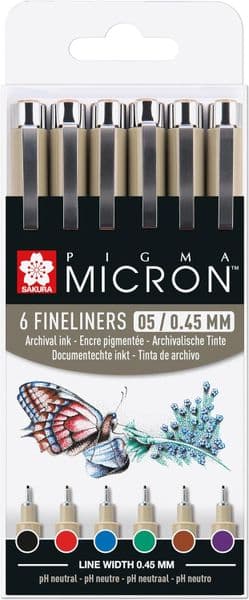 Sakura Pigma Micron 0.5 Fineliner Set 6 Colours