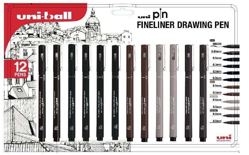 Uni Pin Fineliner Pen Set of 12