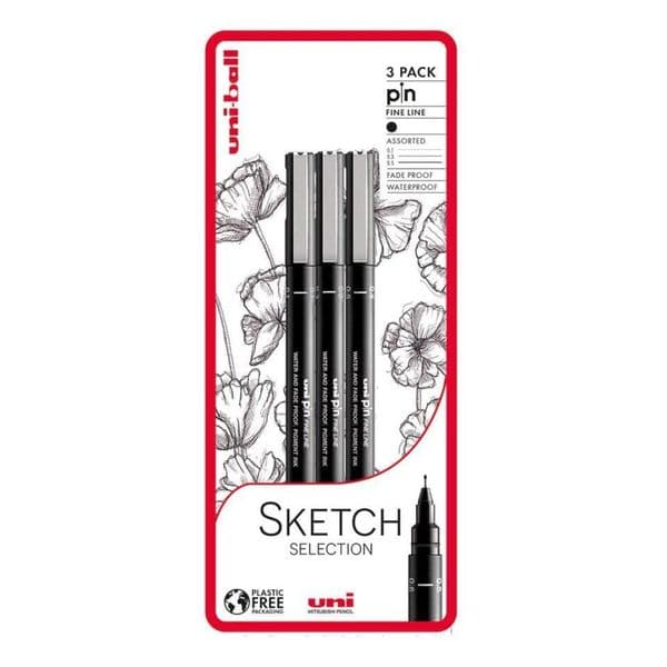 Uniball unipin drawing pen pack of 3