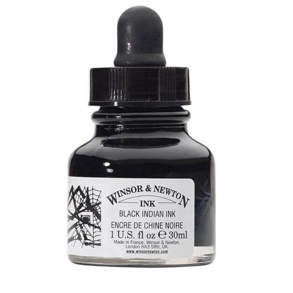 Winsor and Newton Black Indian Ink 30ml with dropper