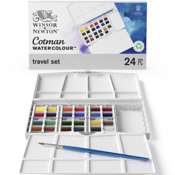 Winsor & Newton Cotman Watercolour 24 Half Pan Painting Plus / Travel Set