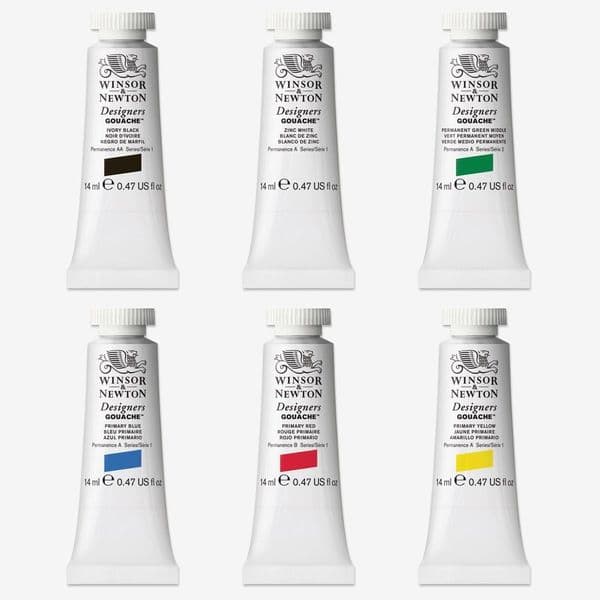 Winsor & Newton Designers Gouache 14 ml Tubes Primary Set of 6