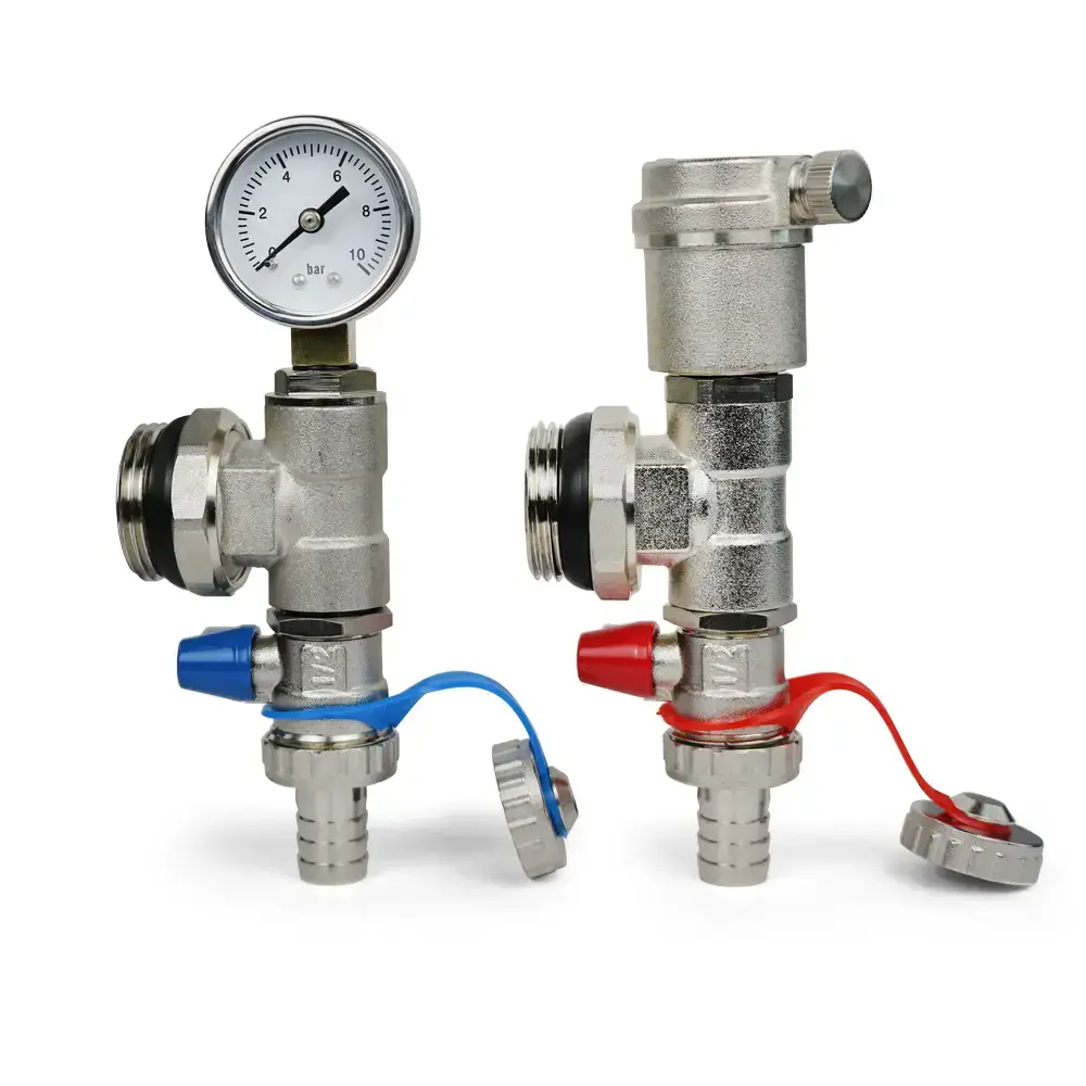 Fastwarm Fill & Drain Valves w/ Pressure Gauge (Pair)