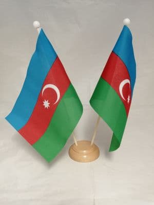Azerbaijan Double Wooden Table Flag