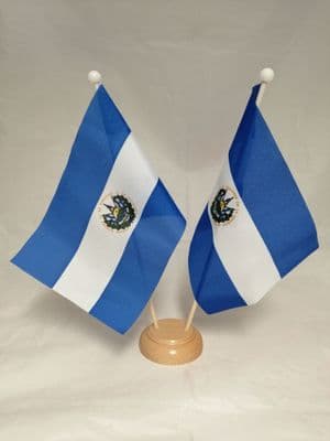 El Salvador Double Wooden Table Flag