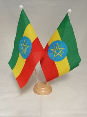 Ethiopia Desk Flag Set - 8 X 5.5 Inch Table Flag With Stand For Office Decoration