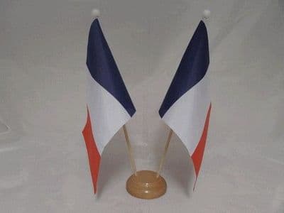 France Double Wooden Table Flag