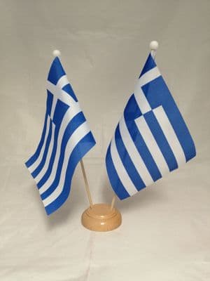 Greece Double Wooden Table Flag