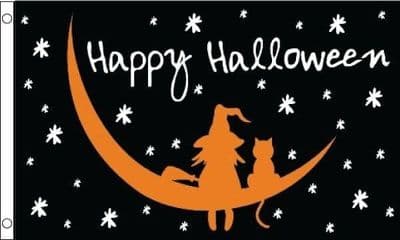 Halloween Witch and Cat Flag