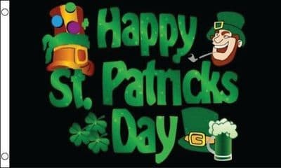 Happy St Patrick Black Flag