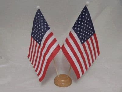 USA Double Wooden Table Flag